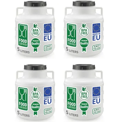 Produktbild von 4er Set Weithalsfass Sauerkrautfass Fasssilage Regen Fass Gepäcktonne Camping 5 Liter mit Deckel weiß