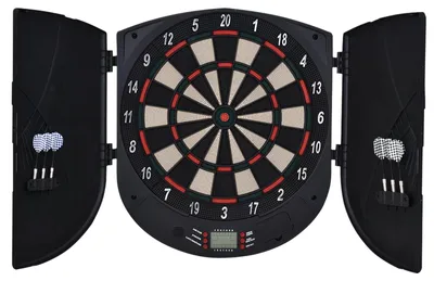 Produktbild von Elektronische Dartscheibe Dartboard mit Sprachansagen Englische Stimme LED-Anzeigen 6 Darts 26 Spiele 185 Varianten Dartautomat mit Tür Dartscheibe Set für bis zu 8 Spieler