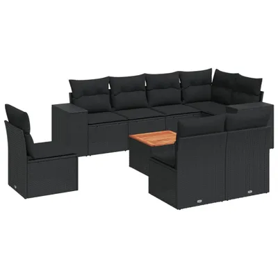 Produktbild von vidaXL 9-tlg. Garten-Sofagarnitur mit Kissen Schwarz Poly Rattan