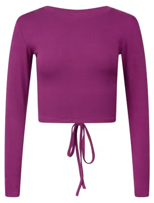 Produktbild von Damen Cropped Bluse mit langen Ärmeln, Rundhalsausschnitt, lila, XXS