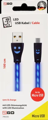 Produktbild von 2GO USB Lade-/Datenkabel Micro-USB m.bl.LED-Beleucht. 1m