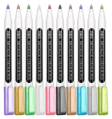 Produktbild von H&S Metallic Marker Stifte - 10-teiliges Zubehör Stift Set - Metallic Glitzerstifte mit Glatter Mittlerer Kugelspitze - Coole Stifte für Scrapbook,