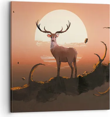 Produktbild von Bild auf Leinwand - Leinwandbild - Hirsch Geweih Hörner - 70x70cm - Wand Bild - Wanddeko - Leinwanddruck - Bilder - Kunstdruck - Wanddekoration - Leinwand bilder - Wandkunst - AC70x70-4091