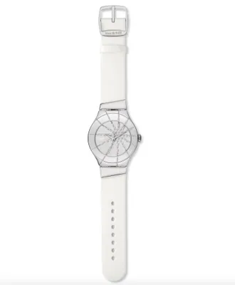 Produktbild von Swatch Irony Damenuhr Stahl Silbernes Zifferblatt Weißes Lederarmband YNS110