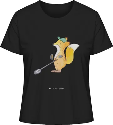 Produktbild von Mr. & Mrs. Panda Oberteil Damen Fuchs Metalldetektor Größe XL - Schwarz - Geschenk, T-Shirt Kurzarm, Schatzsuche, Kurzarmshirt, Damenshirt, Sondengänger, Sondeln
