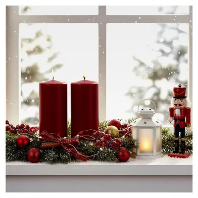 Produktbild von Laternenkerze 21 x 7 cm bordeaux unparfümiert - 2er Set - XL Stumpenkerze mit 80 Stunden Brenndauer - Tischdekoration für Weihnachten