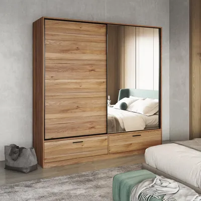Obrázok produktu pre Zrkadlová šatníková skriňa 180 cm CROWEL - dub mauvella