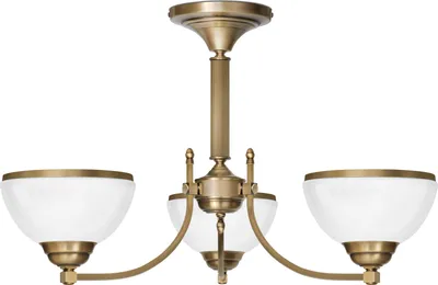 Produktbild von Kronleuchter Messing Goldpatina Hochglanz-Glasschirm weiß glänzend Ø71x44cm 3xE27 180W Esszimmer Wohnzimmer klassisch elegant höhenverstellbar Decke