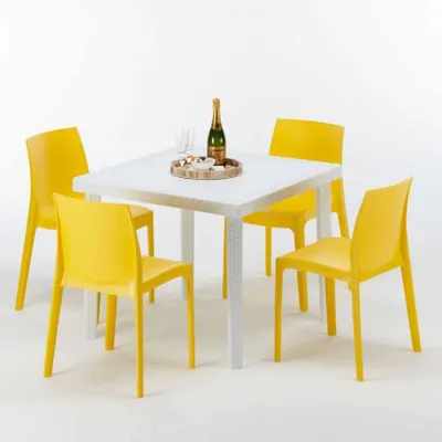 Produktbild von Weiß Quadratisch Tisch und 4 Stühle Farbiges Polypropylen-Außenmastenset Grand Soleil Rome Love - Gelb