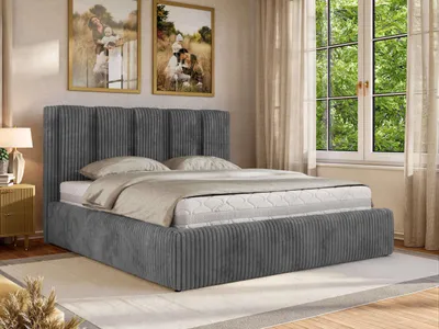 Produktbild von MKS MEBLE Polsterbett SAVINO CLASSIC mit Bettkasten & Stauraum, Doppelbett 140 x 200 cm, Gasdruckfedern, Inkl. Lattenrost, Modernes Ehebett, Foam Matratze - MIRO LUX - Grau Cord