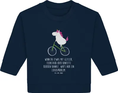 Produktbild von Mr. & Mrs. Panda Organic Baby Pullover Einhorn Radfahrer 24. - 36. Monat - French Navy - Geschenk, Einhörner, Rad, Unicorn, Bike, Bullover, Kummer