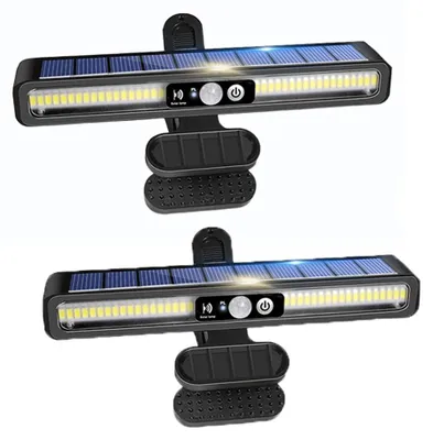 Produktbild von 2er-Pack Solarleuchten mit Klemme, wasserdichte Außenstrahler für Gartenzaun, 3 Modi, Bewegungsmelder, warmes Licht