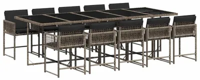 Produktbild von vidaXL 11-tlg. Garten-Essgruppe mit Kissen Grau Poly Rattan