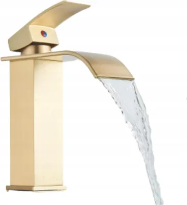 Produktbild von Waschbeck armatur, Wasserhahn Bad Waterfall, Arbeitsplatte, Golden, Hochdruck, mit Regulierung von Wasserfluss und Wassertemperatur