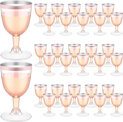 Produktbild von 50 Stück 170 ml Plastik roségoldfarbene Weingläser - wiederverwendbare Stiele - Festweingläser für Whisky Champagner - Bier Cocktail Martini - Getränke - (135 x 65 cm)