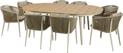 Produktbild von AXI Chay Gartenset mit 8 Stühlen in Beige für 8 Personen | Sitzgruppe / Gartenmöbel aus Polywood in Holzoptik, Stühle mit beigen Polyesterpolstern |