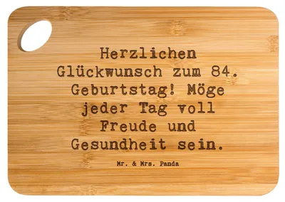 Produktbild von Mr. & Mrs. Panda Schneidebrett Spruch 84. Geburtstag - Transparent - Geschenk, Alter, Happy Birthday, Frühstücksbrett, 84 Jahre, Frühstücksbrettchen, Geburtstagsspruch