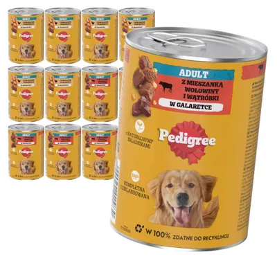Produktbild von Pedigree Adult Nassfutter für Hunde, 12 x 400 g, gemischte Geschmacksrichtungen, Huhn mit Karotten und Rindfleisch in Gelee