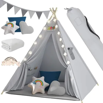Obrázok produktu pre Detský stan teepee JULIUS, 120x120x160cm, šedá/modrá