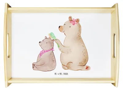 Produktbild von Mr. & Mrs. Panda Dekotablett Bär Kind - Weiß - Geschenk, Tablett, Servierplatte Holz, Muttertag, Familie, Deko, Servier, Serviertablett, Mutter, Mutti, Bären