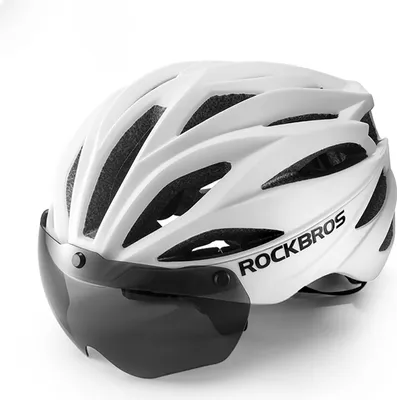 Produktbild von Rockbros Fahrradhelm mit Glas, abnehmbare Schutzbrille mit UV-Schutz, Unisex, mattiert - weiß