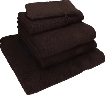Produktbild von Betz 5-tlg. Handtuch - Set NICE Pack 100% Baumwolle 1 Duschtuch 2 Handtücher 1 Gästetuch 1 Waschhandschuh Farbe - dunkelbraun