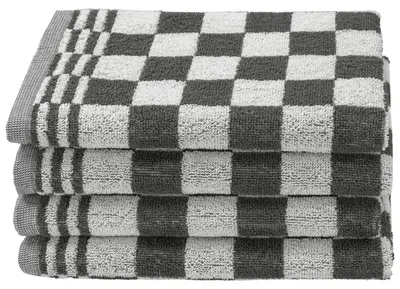 Image de Torchon de cuisine Serviette à vaisselle - Coton - 50 x 50 cm - Anthracite à carreaux - Lot de 4