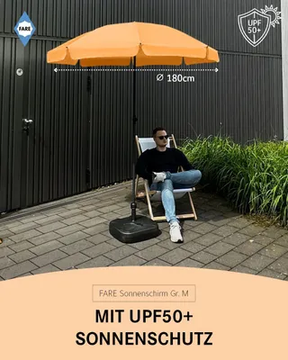 Produktbild von FARE Sonnenschirm M Höhenverstellbar Knickvorrichtung Lichtschutzfaktor UPF 50+ ⌀180cm, Farbe:Aprikose