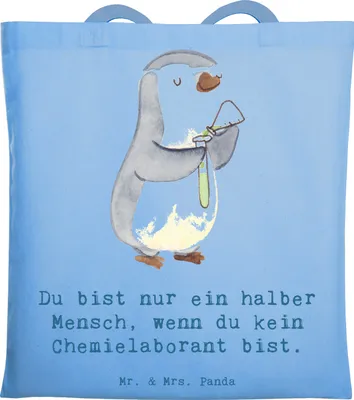 Produktbild von Mr. & Mrs. Panda Schultasche Chemielaborant Herz - Sky Blue - Geschenk, einkaufsshopper, Beutel, Tasche, Chemiker, Wissenschaftler, Spruch, Laptoptasche, Tote Bag, Labor