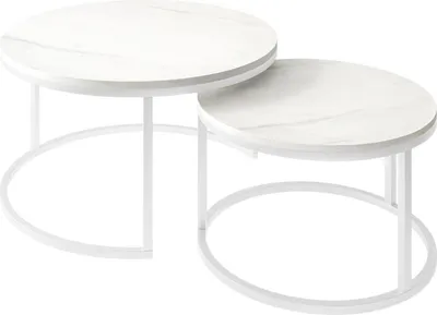 Produktbild von Runder Couchtisch CIRI 2in1 LEVANTO 80 cm und 60 cm Weiß / marmor levanto