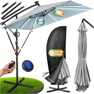 Produktbild von KESSER® Ampelschirm Holly Sonnenschirm Rechteckig mit und ohne LED Solar inkl. Abdeckung + Windsicherung mit Kurbel | Kurbel-Schirm mit Ständer UV-Schutz Aluminium Wasserabweisend Ø350cm Gartenschirm