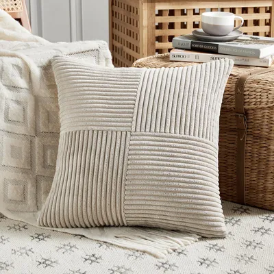 Produktbild von 1 Kissenbezug in Taupe, 80 x 80 cm, weicher Cord-Kissenbezug, dekorativer Kissenbezug, Sofakissen, Boho-Dekoration für Sofa, Schlafzimmer, Wohnzimmer und Balkon