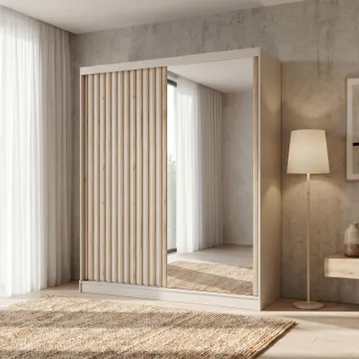 Produktbild von BEAUTYSOFA | Kleiderschrank DONATELLO 180 cm Kaschmir/Artisan mit Spiegel und Lamellen Schwebetürenschrank modern