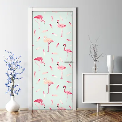 Produktbild von Dekorative Türposter selbstklebend Wandaufkleber Türaufkleber Flamingo Vogel rosa 85 x 200 cm