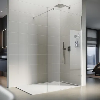 Image de Paroi de douche - Cabine de douche en verre - Rénovation de salle de bain - Verre de sécurité de 8 mm - 90 x 200 cm - Transparent