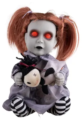 Produktbild von Halloween Dekofigur "Geisterpuppe mit Teddybär" Animiert | 26 cm