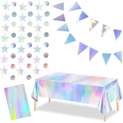 Produktbild von Holografische Tischdecke für festliche Anlässe mit Flaggen und Girlanden