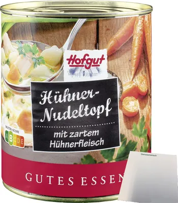 Produktbild von Hofgut Hühner-Nudeltopf (800g Dose) + usy Block