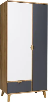 Produktbild von BETTSO Geräumiger Kleiderschrank für junge Leute MEMORY 2D1SZ  Goldene Eiche + Weiß Matt + Graphit