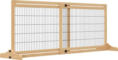 Image de PawHut Barrière de sécurité pour chien extensible barrière de sécurité autoportante pour animaux longueur réglable 104-183 x 36 x 69 cm pin bois naturel