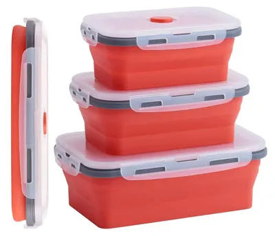 Produktbild von 500 ml Frischhaltebox, Faltbare Silikon Vorratsdose Brotdose aus Silikon Brotbox, Frischhaltedose Silikon Rot