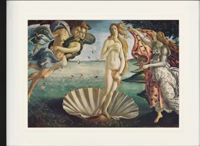 Obrázek produktu pro Sandro Botticelli Zarámovaný obraz s paspartou | Wall Art | V rámu - Zrození Venuše, 1483-1485 (60 x 80 cm)