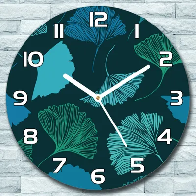 Produktbild von Wanduhr aus Glas Rund fi 30 Ginkgoblätter Quarz Deko Wohnzimmer Büro