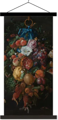 Produktbild von MuchoWow® Textilposter Früchte und Blumen - Gemälde von Jan Davidsz. de Heem 90x180 cm mit schwarzem Rahmen - Dekoration Wohnzimmer