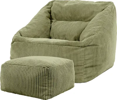 Zdjęcie produktu dla ikona gigantyczny fotel worek fasola Bean Bag Natalia ze stołkiem, szałwiowy zielony, sztruksowy worek fasola XXL dla dorosłych z wypełnieniem do salonu, gigantyczny worek fasola XXL puszysty sztruks - Germany