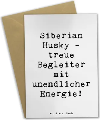 Produktbild von Mr. & Mrs. Panda babykarte Spruch Siberian Husky Energie - Weiß - Geschenk, Hunderassen Eigenschaften, osterkarten, Hundeliebhaber, einladungskarten, Freundschaft, loyal