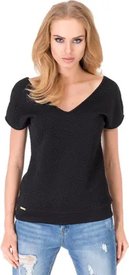 Produktbild von Bluse mit Struktur elegant Shirt V-Ausschnitt; S/M;  Schwarz