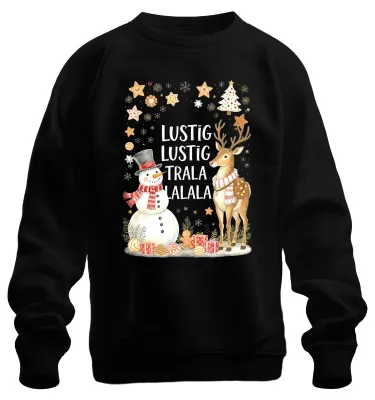 Obrázok produktu pre Vtipná mikina Trala Lalala Christmas Snowman Reindeer Retro Uni mikina, čierna, XL