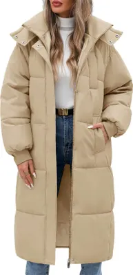 Produktbild von ASKSA Damen Wintermantel Lang Steppmantel Winter Daunenmantel Warmer Jacke Mantel Daunenjacke mit Kapuze (Khaki,M)