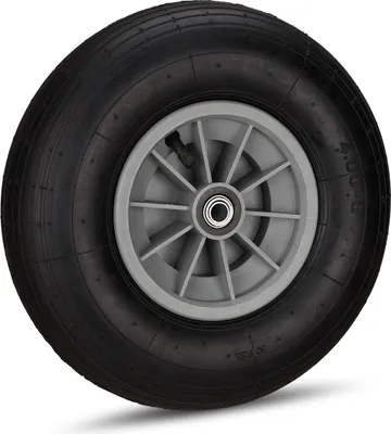 Immagine prodotto di Ruota per carriola Relaxdays, pneumatico 4.00-6, cerchione in plastica, pneumatica, 3 adattatori, ruota di scorta per carriola, nero-grigio